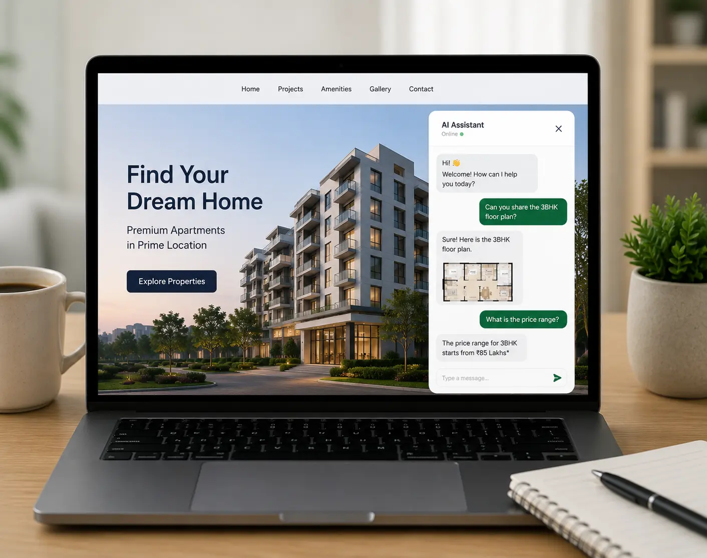 Digital Marketing Company 2026 AI chatbot for real estate answering property enquiries on a website